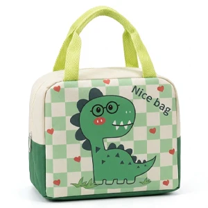 Kids’ Cartoon-Themed Insulated Thermal Lunch Bag, with Aluminum Inner Layer for School, Picnics and Travel, Light Green (D0-8)